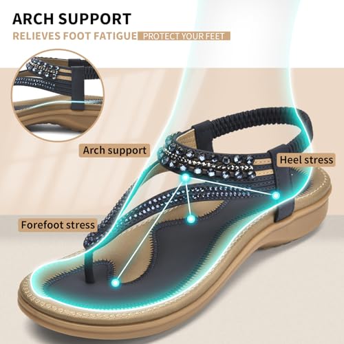 Image of Littleplum Womens Sandals Arch Support Slingback Rhinestone Dressy Sandals Comfort Summer Shoes Ankle Strap Elastic Flats for Beach Walking