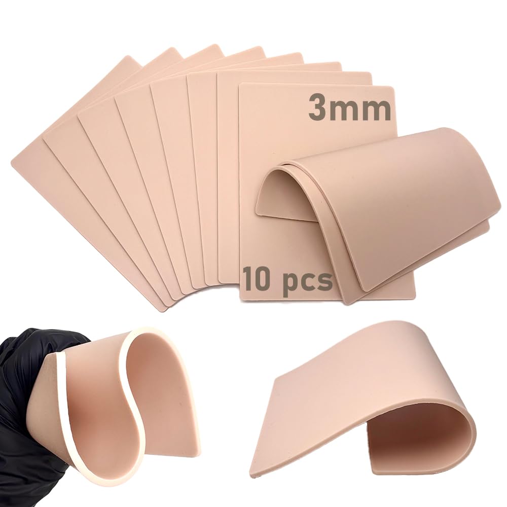 3MM 10 Pcs Tattoo Practice Skins - Stidgbo Double-Sided Silicone Sheets 5.8×7.7", Silicone Thick Practice Skin for Beginner and Experienced Tattoo