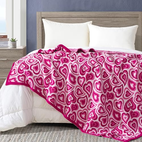 Image of Elegant Comfort Valentine's Day Knit Throw Blanket, Pink Wild Hearts Super Soft Cozy Fluffy Warm Throw Blankets for Couch, Sofa, Chair, Bed, Camping, Picnic, Travel Lightweight Bed Blanket (50 inch x 70 inch)