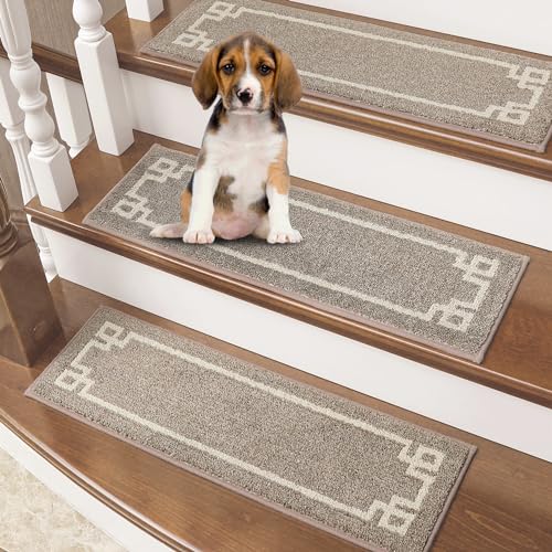 BEQHAUSE-Stair-Treads-for-Wooden-Steps-Non-Slip-Washable-Reusable-Carpet-Stair-Treads-28inX9in-Polyester-Soft-Indoor-Stair-Runner-for-Kids-Elders-and-Pets-15pcsTaupe BEQHAUSE Stair Treads for Wooden Steps Non Slip Washable Reusable Carpet Stair Treads 28inX9in Polyester Soft Indoor Stair Runner for Kids Elders and Pets 15pcsTaupe