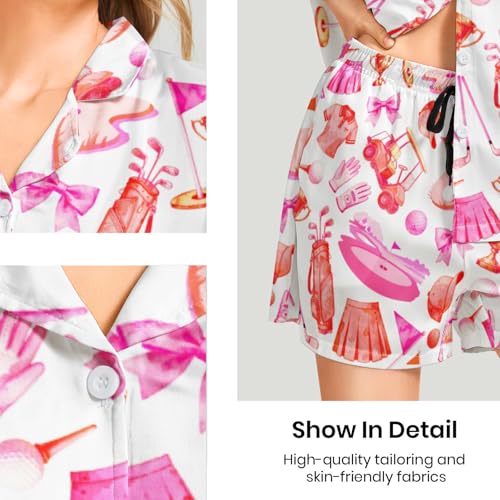 Image of Funny Pajamas for Women Set Print Satin Loungewear Pjs Short Sleeve Button Down Top and Shorts Sets Sleepwear XS-3XL