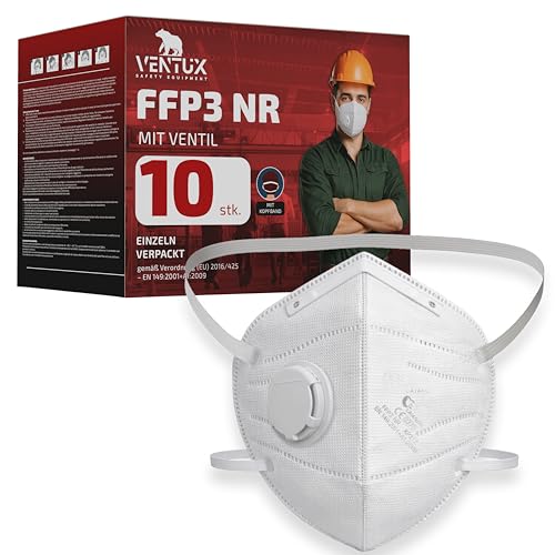 VENTUX SAFETY EQUIPMENT 10 Stück FFP3 Maske mit Ventil - CE Zertifiziert - Hochwertiger Atemschutz mit Hoher Filtration - Komfortabel und Ergonomisch - Ideal für Baustelle und Industrie