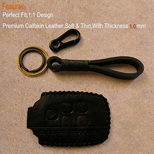 KMT Leather Key Fob Cover For Range Rover Evoque Velar Sport Discovery Freelander2 LR4 Land Rover Sport-Car Key Case Protector Holder Keychain Accessories(Black+Black Thread) - Thumbnail 3
