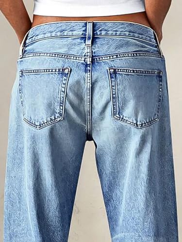 Flamingals Women’s Mid Waist Wash Stretchy Straight Leg Jeans Stylish Hem Design Casual Long Denim Pants4