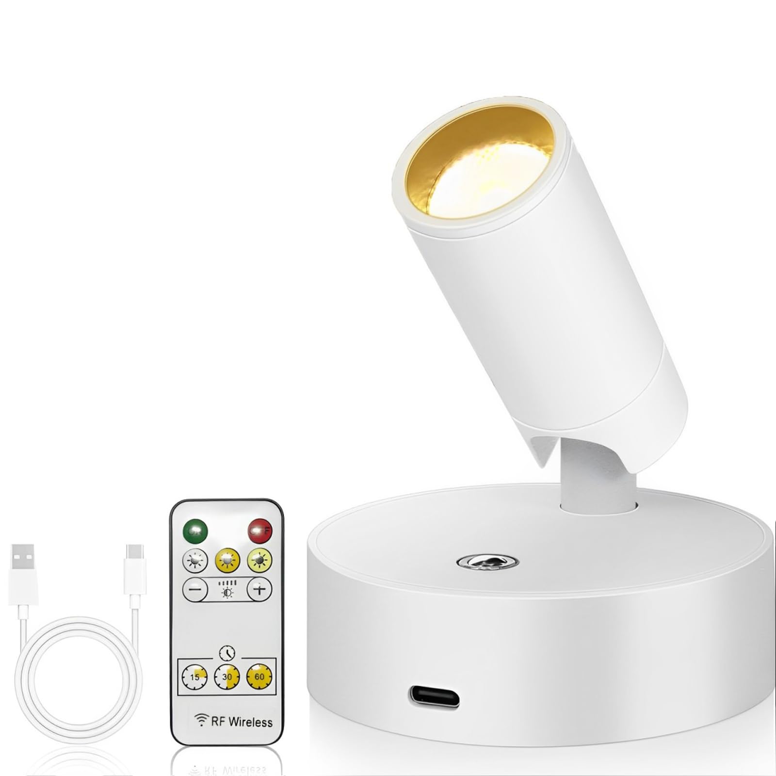 NCONCO Spot Lights Indoor with Remote Control Accent Spotlight Indoor Rechargeable Uplighting with Timer and Dimmable for Pictures Artwork Wall Plant (White)