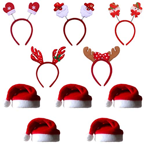 COSORO 5Pcs Père Noël Chapeaux Unisexe 40 x 30 cm Santa Hat Et 5Pcs Tête de Noël Boppers Headband Xmas Fête Père Noël Famille Chapeaux Cadeau pour Adultes/Enfants