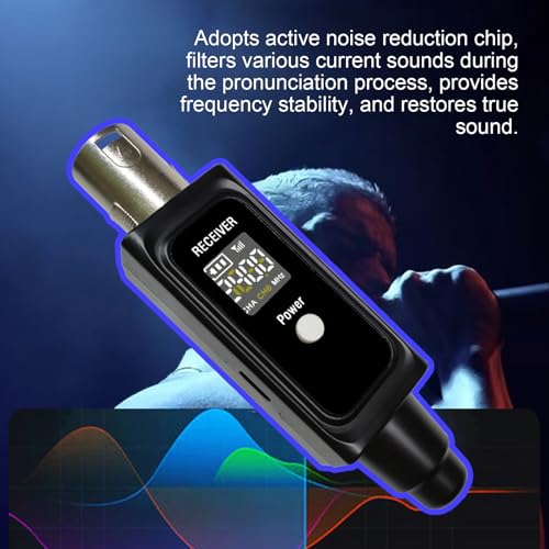 Transmisor y receptor inalámbricos para micrófono, sistema XLR inalámbrico de 2,4 GHz UHF, recargable, con reducción de ruido, volumen, reverberación y función mute, para micrófono dinámico, sistema PA y DSLR miniatura 7