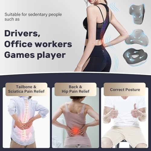 Image of Coverado Car Seat Cushion and Lumbar Support with Headrest Pillow Memory Foam Ergonomic Back Support Driving Seat Cushion Neck Head Pillow, Back Pain Relief, Cushion for Car Driver Office