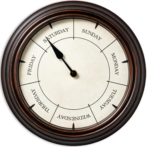 HYLANDA 12-Inch Day of Week Wall Clock Decorative Retirement Clock Gift for Seniors Elderly Men and Women (Bronze)