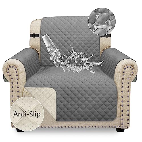 Granbest Waterproof Sofa Cover 1 Seater Non-Slip Armchair Cover with Elastic Straps, Washable Sofa Protector for Kids Pets