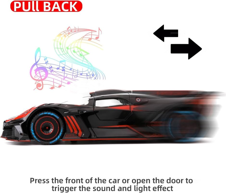 Image of Play Boy 1:24 Bugatti Bolide Model Diecast Metal Alloy Pullback Toy Vehicle with Openable Doors Light and Music Car for Kids (Multicolor)