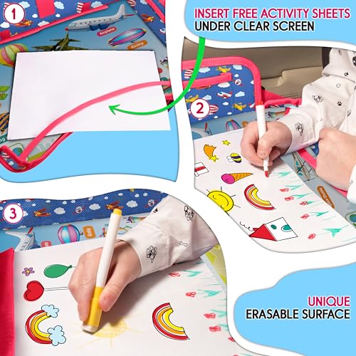 Image of Kids Travel Tray - Waterproof Lap Table with No-Drop Large Tablet Holder - Car Seat Tray - Road Trip Essentials Kids - Car Desk Organizer for Airplane - Toddler Travel Essentials(AIRPLANE)