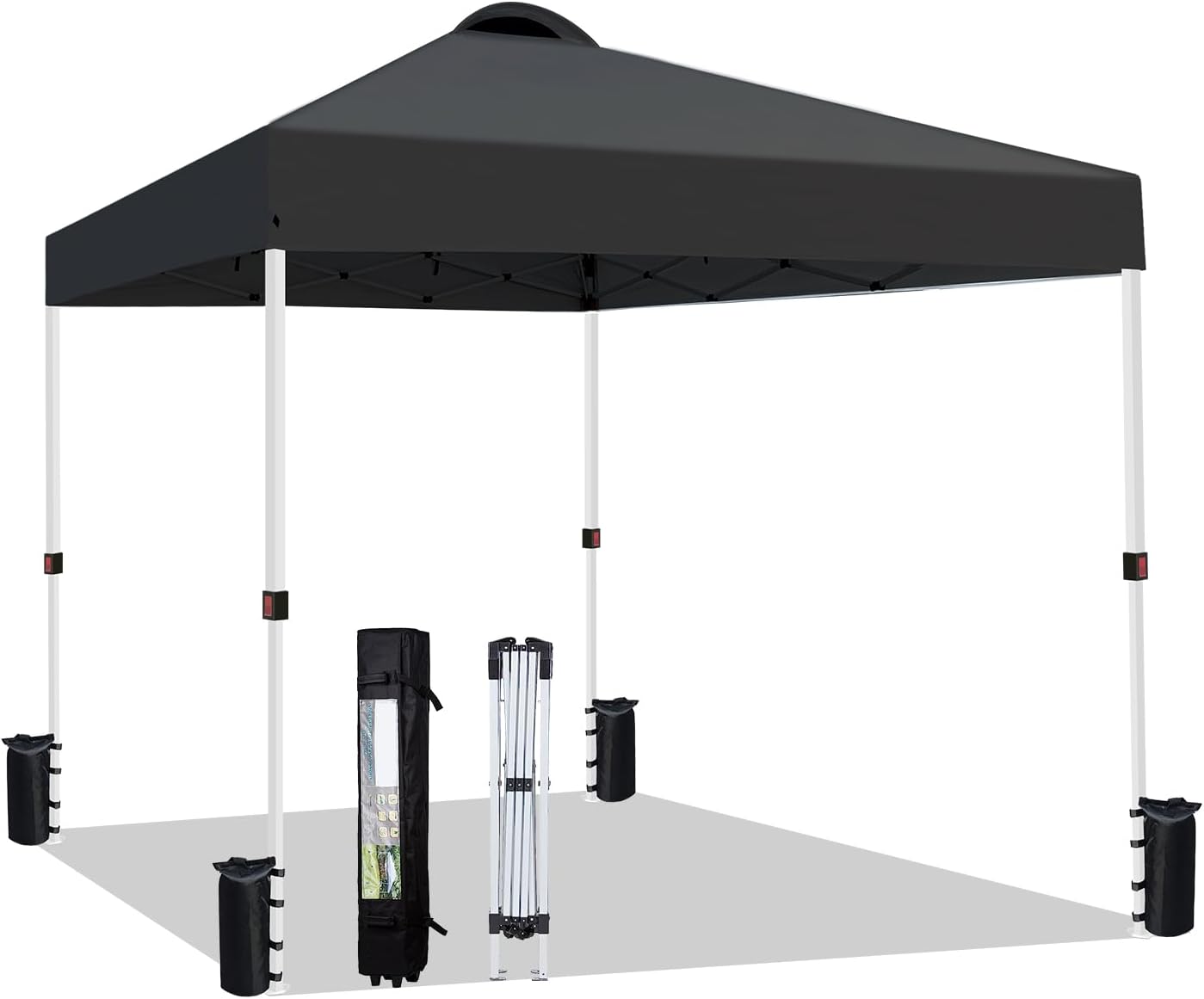 10x10 Heavy Duty Pop up Commercial Canopy Tent Instant Sun Shelter with Roller Bag, Bonus 8 Stakes and 4 Ropes, Black Black Standard