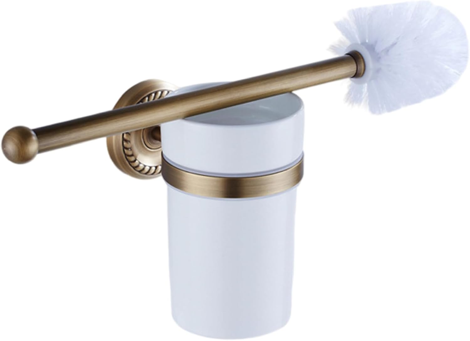Toilet Brush and Holder Set 14.6in Brass Antique Wall Mounted Toilet Brush with Ceramic Cup Elegant Bathroom Essentials