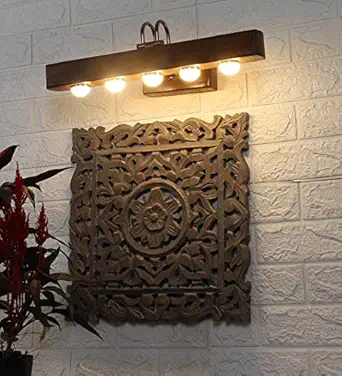 Greenhouse 100% Handmade Sheesham Wood Picture Light/Melamine Coated/15W/Warm White/5 LED's of 3W Each/Resin Bottom/Rose Gold Plated Metal Bands/Brass Moving Set & Rivets/Home/Office Decor