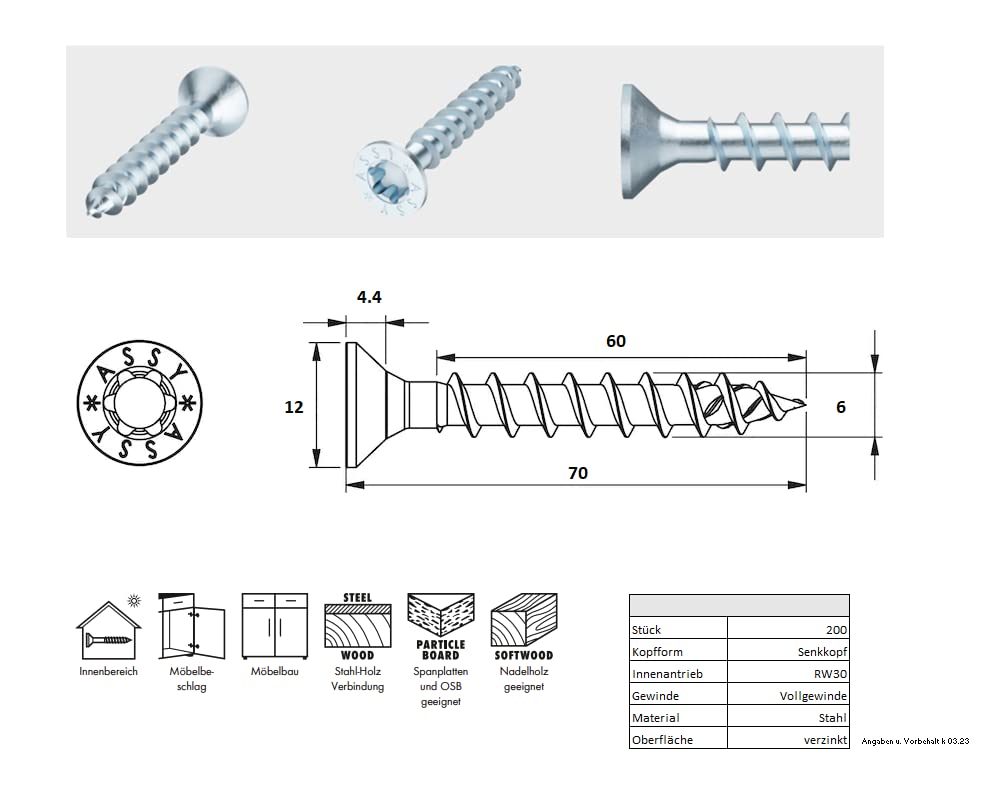 Viti Universali ASSY 5x70 Mm - Zincate, Filettatura Completa, Con Punta, 50 Pezzi