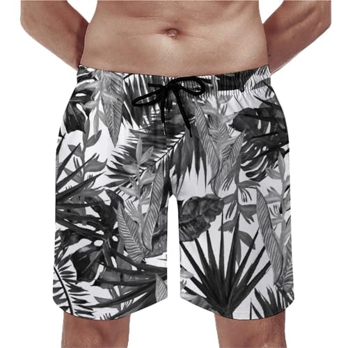 Shorts de bain homme feuille tropicale noire pour vos journées farniente à la plage et piscine