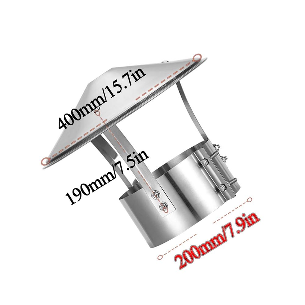 Sombreros para Chimeneas, Tapa de Chimenea, Tapa de Conducto de Humo, Sombrerete Chimenea de Acero Inoxidable, Antilluvia y Nieve, para Estufa O Tubo de Techo 75-315MM(200mm)
