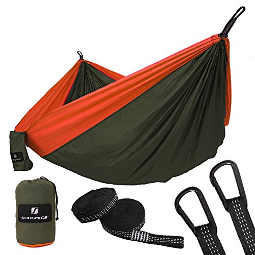 SONGMICS Hamaca Ultra Ligera para Viaje y Camping, Nylon transpirable, 275 x 140 cm, 2 x Mosquetones Premium, 2 x Correas de Nylon Incluidas, 1-2 Personas GDC14AO