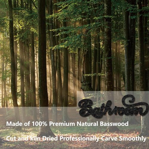 CREATCABIN Word Cutout Sign Bathroom Laser Cut Wood Letter Sign Wall Decor Unfinished Wooden Signs Wall Art Basswood Hanging Sculpture Decor for Crafts DIY Farmhouse Door Black 11.8x3.9Inch - Image 4
