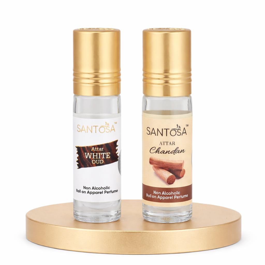 Santosa Chandan (Sandalwood) & White Oud Attar Roll-On | 6ml Each | Alcohol-Free Itra/Ittar Perfume | Long-Lasting Woody & Oud Fragrance for Men & Women-image-8