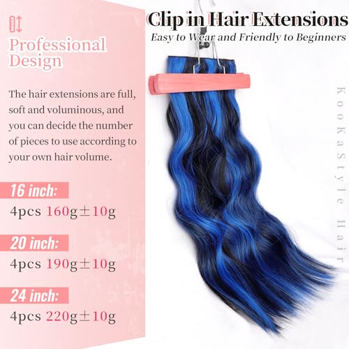 Image of KooKaStyle Wavy Thick Clip in Hair Extensions 20 inch Blue - Black Streak