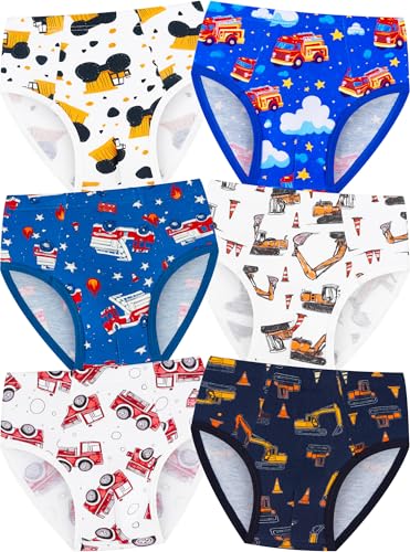 BliBliTaTa Boys Cotton Underwear Soft Tagless Briefs for Toddlers and Little Kids Breathable Comfort Fit Sizes 2T12 6-Pack Excavator-Fire Engine-5T