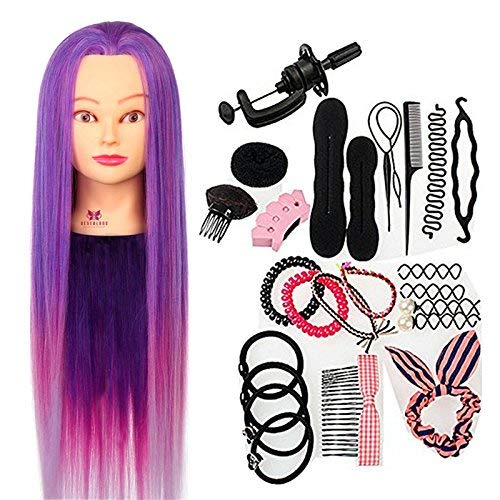 Neverland 66 cm Têtes d exercice Têtes à Coiffer 100% Cheveux Synthétiques Violet Synthetiques Cheveux avec Pince et Ensemble de Tresse