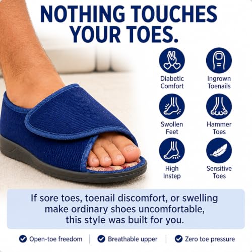 Image of Diabetic Open Toe Slippers, Extra Wide Adjustable House Shoes