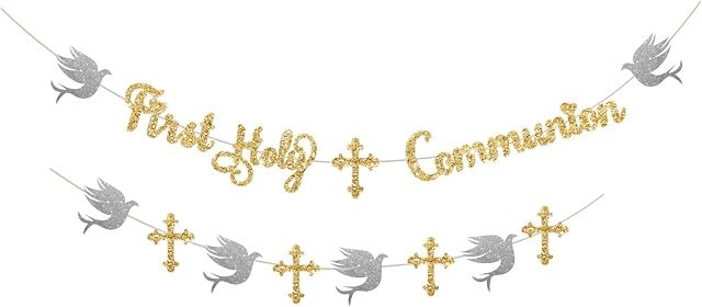First Holy Communion,Confirmation Decorations for Boys,Christening Decorations Bunting Banner,Blue Baptism Decorations