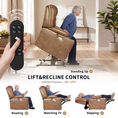 Image of EONIX Power Lift Recliner Chair for Elderly, 400lb, Retro Espresso Brown