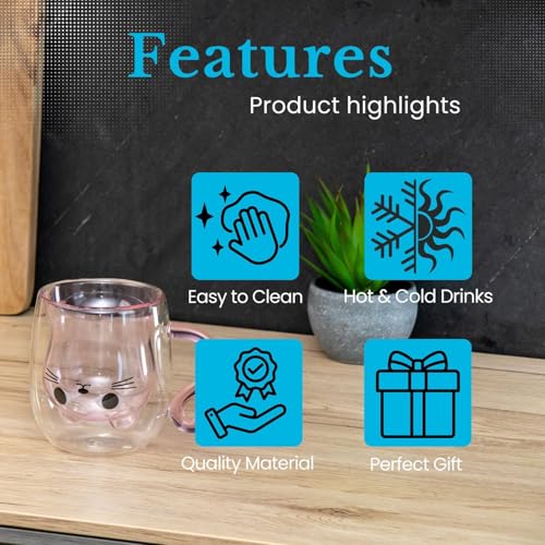 Tasse chat rose en verre double paroi pour pause café cosy - 4