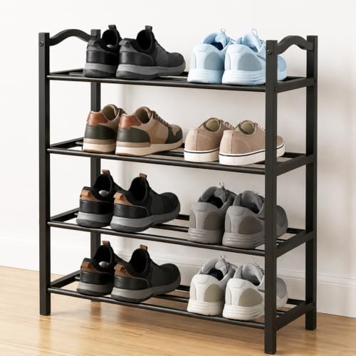 Image of Abja Novelties (Popular Rack in Us Market 4-Tier Expandable Heavy Duty Shoe Rack, Adjustable Shoe Shelf Storage Organizer Metal Free Standing Home Shoe Rack (4 Tier, Black), 23X85.5X69 Cm