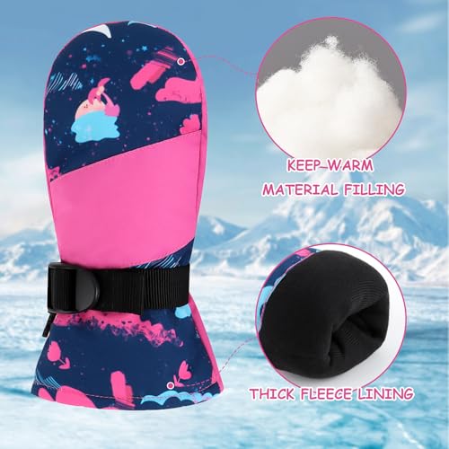 Image of Duoyeree Toddler Winter Gloves, Waterproof Fleece Lined Ski Mittens 1-6Y | Waterproof outer fabric with thick soft lining, keeps toddlers' hands dry and warm during snow play