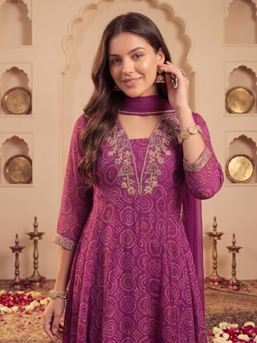 Image of INDO ERA Women's Georgette Floral Embroidered Sequinned Kurta & Pant with Dupatta Set | Women Kurta Sets With Dupatta Cotton