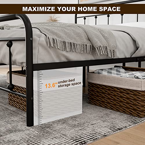 Ikifly King Size Metal Platform Bed Frame With Headboard & Footboard - Strong Steel Slat Support - Mattress Foundation - Victorian Vintage Style - No Box Spring Needed - Black/King #TOP5