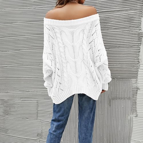 Fall Sweaters Off Shoulder Long Sleeve Crochet Hollow Out Pullover Top Winter Casual Chunky Cable Knit Sweater for Women4