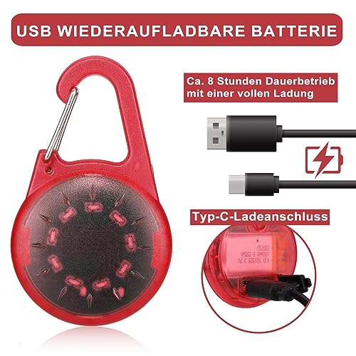 Blinklicht Schulranzen USB Aufladbar Kinder LED Sicherheitslicht Anhänger für Wandern Laufen Joggen Haustier Rucksack leuchtanhänger hund Rot