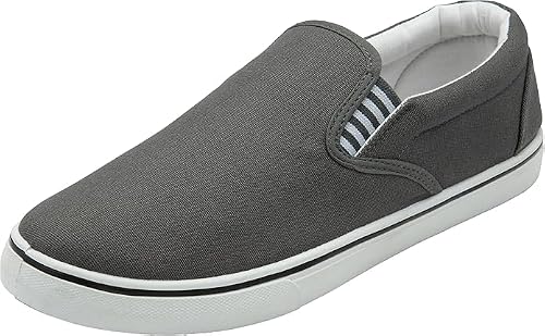 Image of Men's Canvas Slip-On Trainers Classic Casual Deck Pumps Comfort Shoes Grey, Black, Navy (Grey, UK Footwear Size System, Adult, Men, Numeric, Medium, 9)