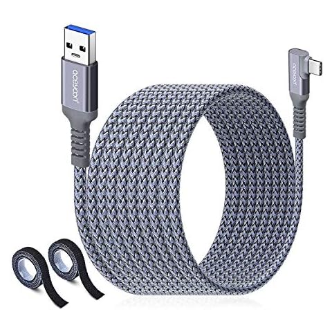 aceyoon USB C Cable 20ft/6m, USB3.1 Gen1 to 90 Degree Type C 5Gbps High Speed Data Transfer & Fast Charging 3A VR Headset Cable Compatible for Oculus Quest 1/2/Rift S/VR Headset (6m, Grey) Cover