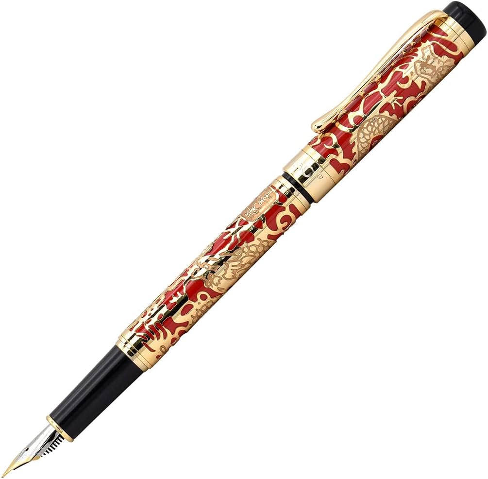 Jinhao Dragon Pen Fine Nib Fountain Pen with Converter and Box Set (Apricot)