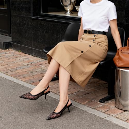 Image of Kitten Heels for Women Closed Pointed Toe Heels Patent Leather Low Heel Slingback Dress Shoes Feature Adjustable Buckle for Date Party Work Office Comfortable Sexy Pumps Shoes