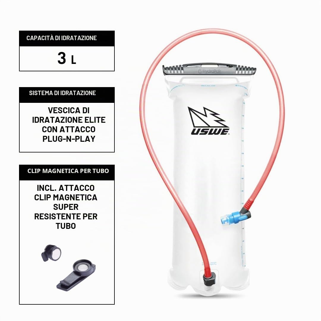 USWE Raw - Zaino per idratazione con sacca d'acqua, zaino di fascia alta per moto enduro e fuoristrada