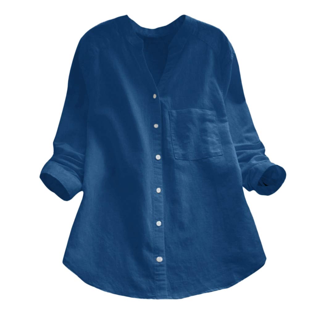 Starryflashing_Women Long Sleeve TopsWomen V-neck Long Sleeve Button Tops Ladies Summer Fashion Turn-down Collar Striped Printed Solid T-shirt Blouse Tops