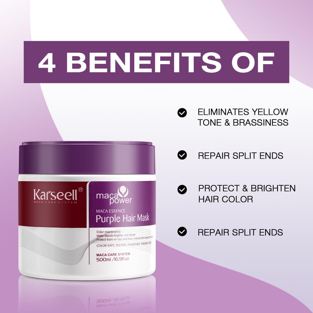 Karseell Purple Hair Mask and Purple Shampoo Professional Neutralizes Brass & Yellow Tones