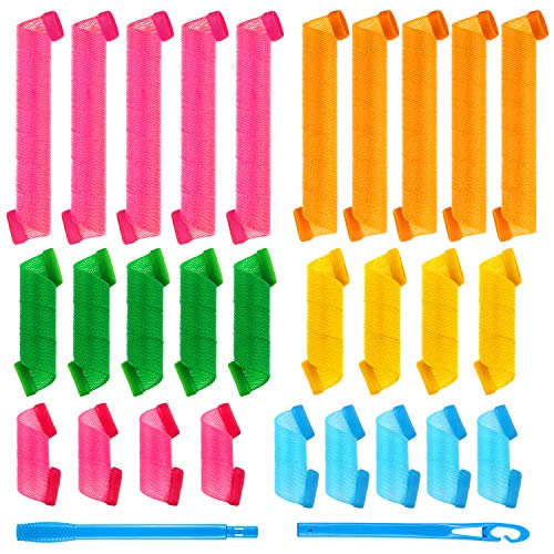28 Bigoudis de Cheveux Boucles de Cheveux en Spirale DIY Rouleaux de Cheveux Bigoudis en Spirale Rouleaux de Cheveux Flexibles sans Chaleur avec Crochets de Coiffage pour Coiffure de Cheveux Longs