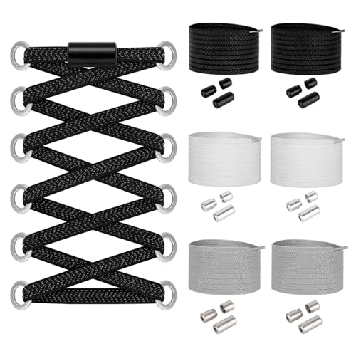 Widamin 6 Paar Flache Elastische Schnürsenkel mit Metallverschluss - Schnürsenkel Ohne Binden - Gummi Schuhbänder - Schnellschnürsystem - No Tie Shoelaces -Schwarz-Weiß-grau Widamin 6 Paar Flache Elastische Schnürsenkel mit Metallverschluss - Schnürsenkel Ohne Binden - Gummi Schuhbänder - Schnellschnürsystem - No Tie Shoelaces -Schwarz-Weiß-grau