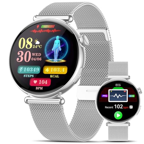 Smartwatch Damen mit EKG+HRV/ΒΙυtｚυcker/BMI, 1,32' AOD Gesundheitsuhr...