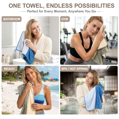 Image of Story@Home 500 GSM Microfiber Hand Towel Set of 4 | Super Soft Color Blocked Face Towel | 60 x 40 cm | Blue & Light Grey | Sensitive Skin Friendly Face Towels for Gym, Travel, Sports, Bathroom