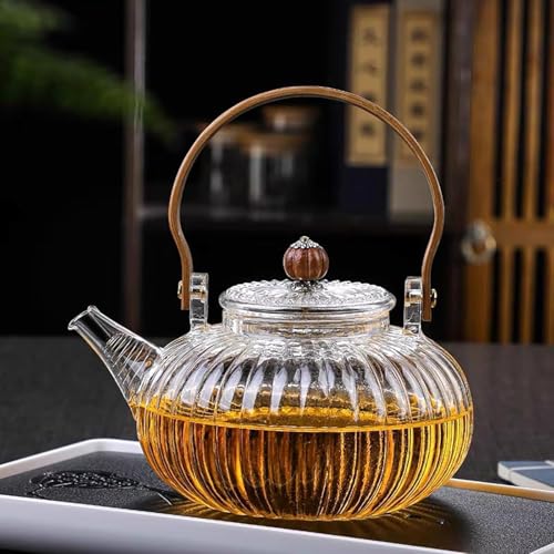 Image of Premium Glass Teapot 1000ml for Loose Leaf Tea - Heat Resistant Borosilicate Kettle with Wooden Handle, Removable Filter & Drip-Free Spout, Ideal for Green, Black Tea